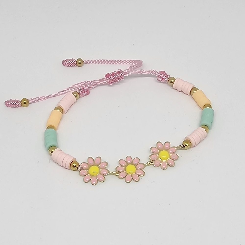 Handmade Colorful Pink Daisy Bracelet